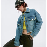 Unisex Jacket Retro Washed Denim Jacket Baggy Coat